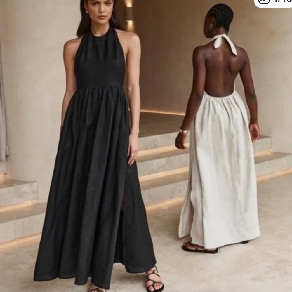 DISSH linen maxi dress in TAN